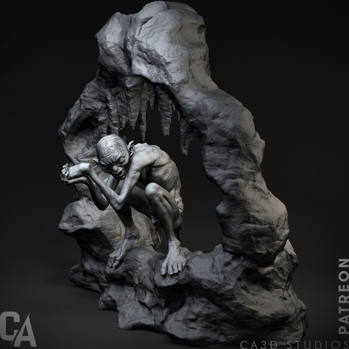 Gollum 1/12 Scale Hand-Painted Figurine (15-25cm) – Crouching in Circular Crevice